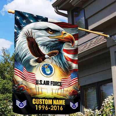 Premium Custom Name, Rank USAF Flag, Gift For Air Force Veteran, American Flag, Patriotic Flag, Garden Flag, House Flag, Best Gifts On Father's Day, Independence Day, Veterans Day.