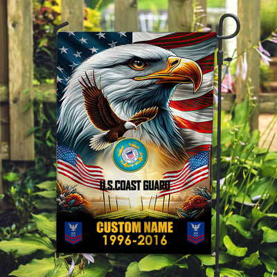 Premium Custom Name, Rank USCG Flag, Gift For Coast Guard Veteran, American Flag, Patriotic Flag, Garden Flag, House Flag, Best Gifts On Father's Day, Independence Day, Veterans Day.