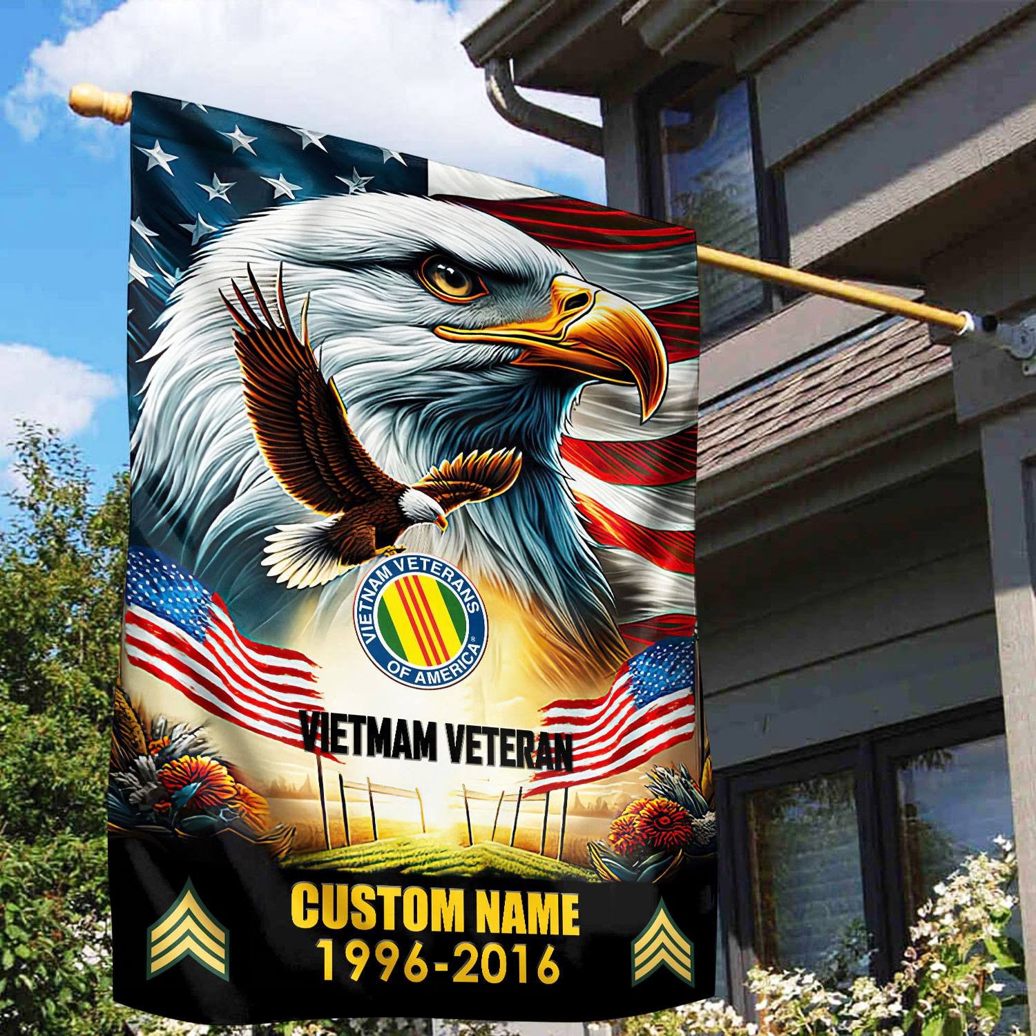 Premium Custom Name, Rank Vietnam Veteran Flag, Gift For Vietnam Veteran, American Flag, Patriotic Flag, Garden Flag, House Flag, Best Gifts On Father's Day, Independence Day, Veterans Day.