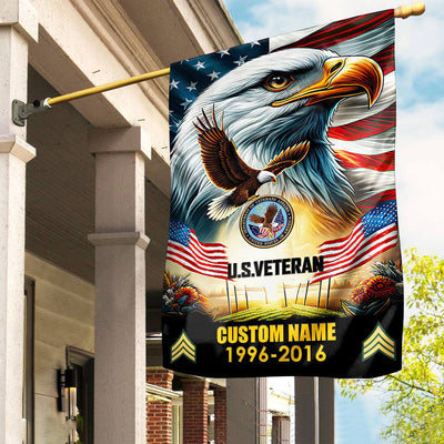 Premium Custom Name, Rank US Veteran Flag, Gift For US Veteran, American Flag, Patriotic Flag, Garden Flag, House Flag, Best Gifts On Father's Day, Independence Day, Veterans Day.