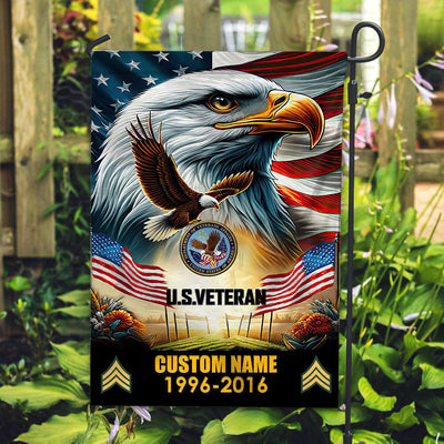 Premium Custom Name, Rank US Veteran Flag, Gift For US Veteran, American Flag, Patriotic Flag, Garden Flag, House Flag, Best Gifts On Father's Day, Independence Day, Veterans Day.