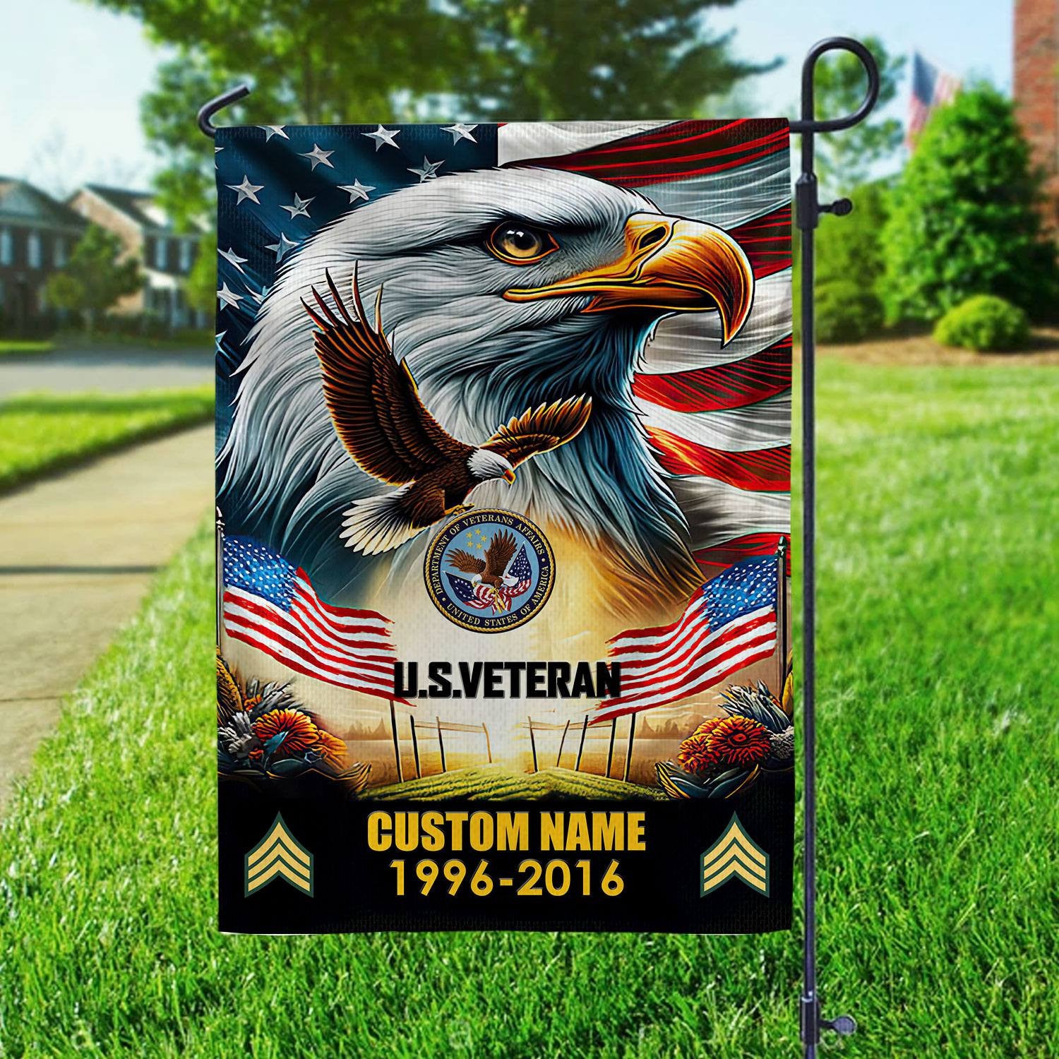 Premium Custom Name, Rank US Veteran Flag, Gift For US Veteran, American Flag, Patriotic Flag, Garden Flag, House Flag, Best Gifts On Father's Day, Independence Day, Veterans Day.
