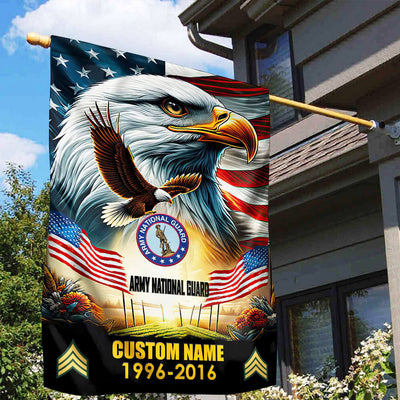 Premium Custom Name, Rank US Army National Guard Flag, Gift For Army National Guard Veteran, American Flag, Patriotic Flag, Garden Flag, House Flag, Best Gifts On Father's Day, Independence Day, Veterans Day.
