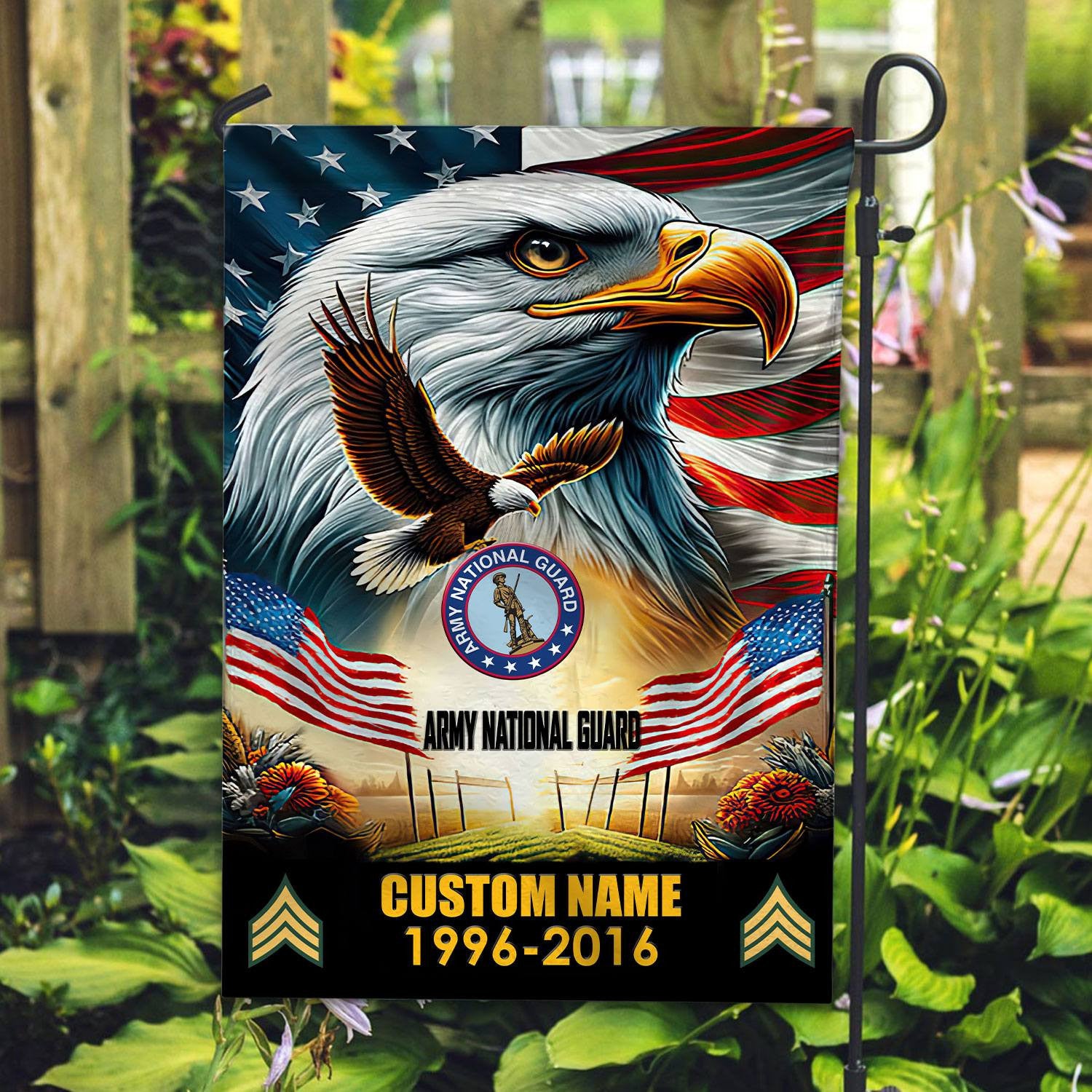 Premium Custom Name, Rank US Army National Guard Flag, Gift For Army National Guard Veteran, American Flag, Patriotic Flag, Garden Flag, House Flag, Best Gifts On Father's Day, Independence Day, Veterans Day.