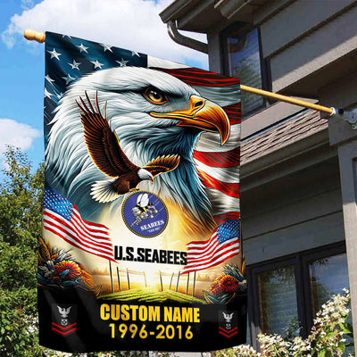 Premium Custom Name, Rank US Seabees Flag, Gift For Seabees Veteran, American Flag, Patriotic Flag, Garden Flag, House Flag, Best Gifts On Father's Day, Independence Day, Veterans Day.