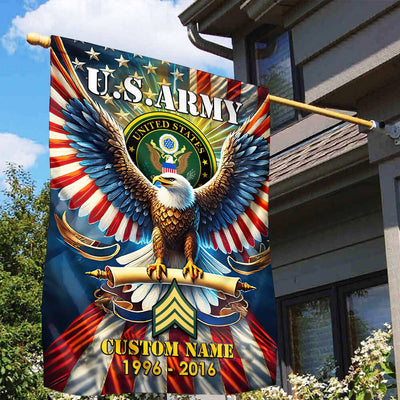 Premium Custom Name, Rank US Army Flag, Gift For Army Veteran, American Flag, Patriotic Flag, Garden Flag, House Flag, Best Gifts On Father's Day, Independence Day, Veterans Day.