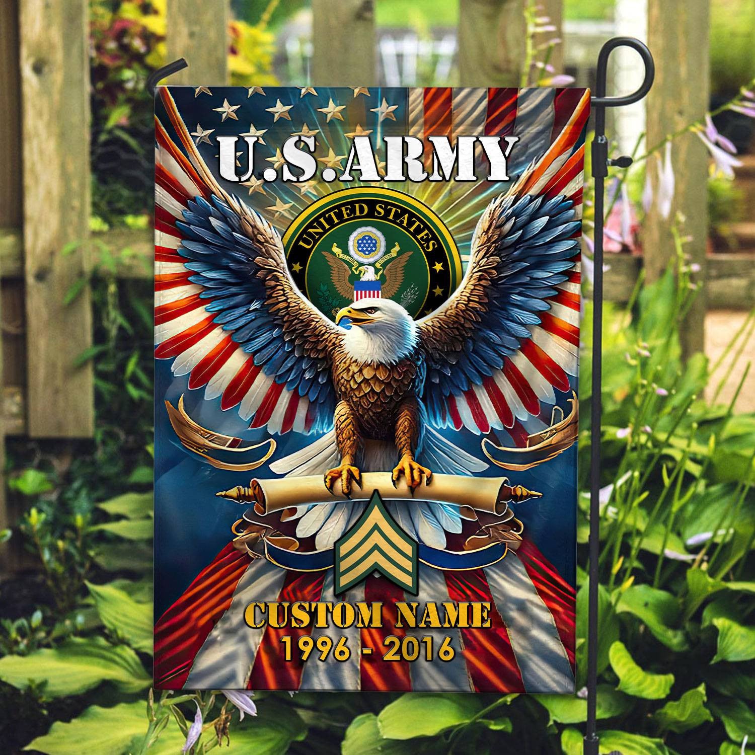 Premium Custom Name, Rank US Army Flag, Gift For Army Veteran, American Flag, Patriotic Flag, Garden Flag, House Flag, Best Gifts On Father's Day, Independence Day, Veterans Day.