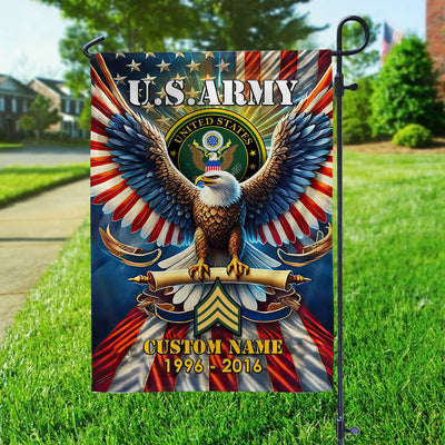 Premium Custom Name, Rank US Army Flag, Gift For Army Veteran, American Flag, Patriotic Flag, Garden Flag, House Flag, Best Gifts On Father's Day, Independence Day, Veterans Day.