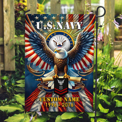 Premium Custom Name, Rank US Navy Flag, Gift For Navy Veteran, American Flag, Patriotic Flag, Garden Flag, House Flag, Best Gifts On Father's Day, Independence Day, Veterans Day.