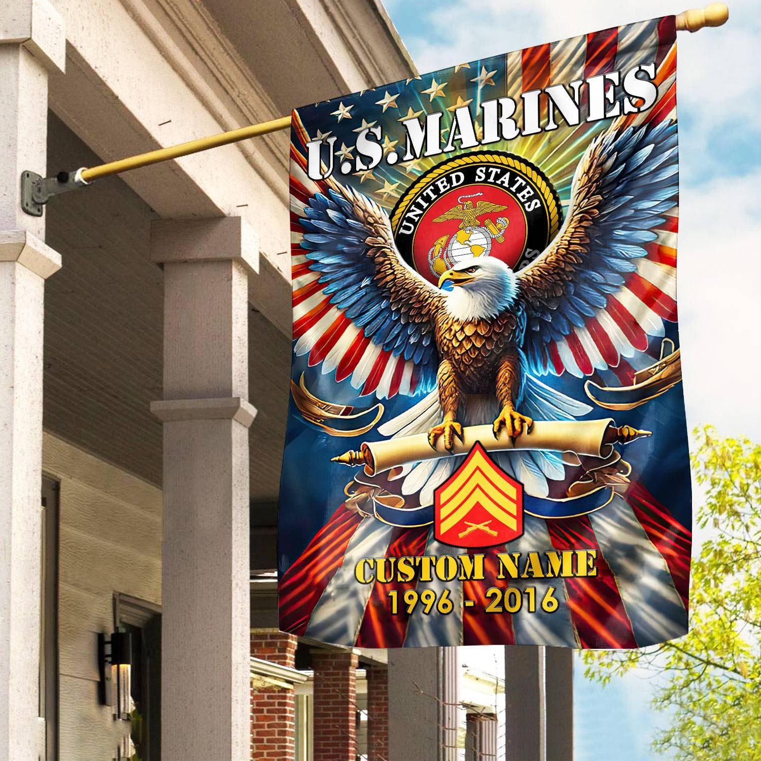 Premium Custom Name, Rank USMC Flag, Gift For Marine Veteran, American Flag, Patriotic Flag, Garden Flag, House Flag, Best Gifts On Father's Day, Independence Day, Veterans Day.