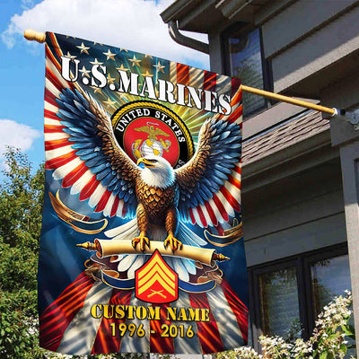 Premium Custom Name, Rank USMC Flag, Gift For Marine Veteran, American Flag, Patriotic Flag, Garden Flag, House Flag, Best Gifts On Father's Day, Independence Day, Veterans Day.
