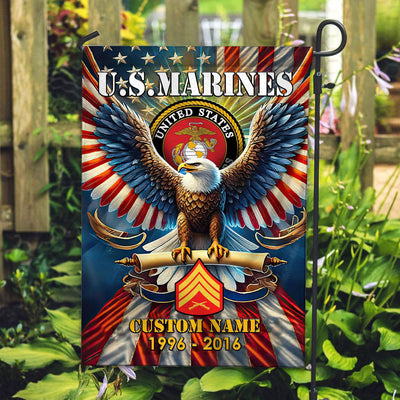 Premium Custom Name, Rank USMC Flag, Gift For Marine Veteran, American Flag, Patriotic Flag, Garden Flag, House Flag, Best Gifts On Father's Day, Independence Day, Veterans Day.