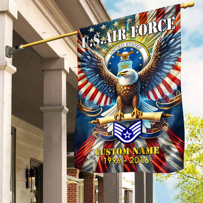 Premium Custom Name, Rank USAF Flag, Gift For Air Force Veteran, American Flag, Patriotic Flag, Garden Flag, House Flag, Best Gifts On Father's Day, Independence Day, Veterans Day.