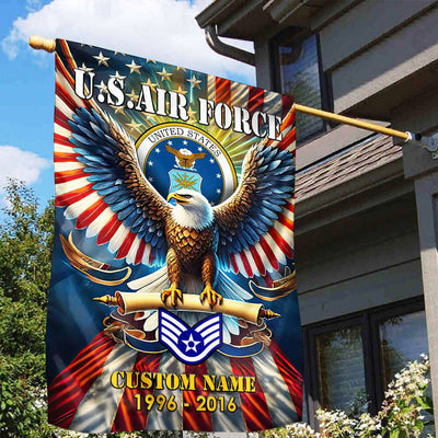 Premium Custom Name, Rank USAF Flag, Gift For Air Force Veteran, American Flag, Patriotic Flag, Garden Flag, House Flag, Best Gifts On Father's Day, Independence Day, Veterans Day.