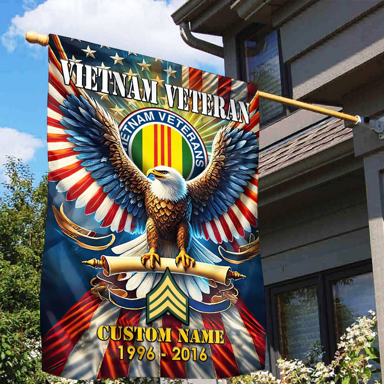Premium Custom Name, Rank Vietnam Veteran Flag, Gift For Vietnam Veteran, American Flag, Patriotic Flag, Garden Flag, House Flag, Best Gifts On Father's Day, Independence Day, Veterans Day.