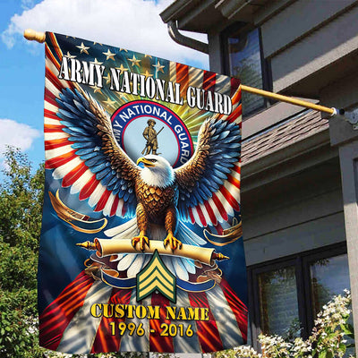 Premium Custom Name, Rank US Army National Guard Flag, Gift For Army National Guard Veteran, American Flag, Patriotic Flag, Garden Flag, House Flag, Best Gifts On Father's Day, Independence Day, Veterans Day.