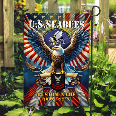Premium Custom Name, Rank US Seabees Flag, Gift For Seabees Veteran, American Flag, Patriotic Flag, Garden Flag, House Flag, Best Gifts On Father's Day, Independence Day, Veterans Day.