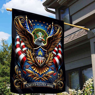 US Army Flag, Custom Name, Rank, Year, Gift For Army Veteran, American Flag, Patriotic Flag, Garden Flag, House Flag, Best Gifts On Father's Day, Independence Day, Veterans Day.