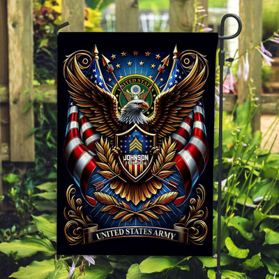 US Army Flag, Custom Name, Rank, Year, Gift For Army Veteran, American Flag, Patriotic Flag, Garden Flag, House Flag, Best Gifts On Father's Day, Independence Day, Veterans Day.