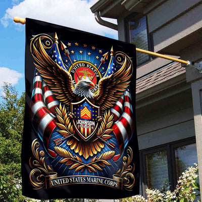 USMC Flag, Custom Name, Rank, Year, Gift For Marine Veteran, American Flag, Patriotic Flag, Garden Flag, House Flag, Best Gifts On Father's Day, Independence Day, Veterans Day.