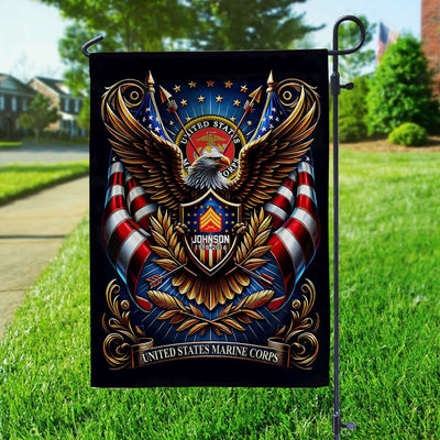 USMC Flag, Custom Name, Rank, Year, Gift For Marine Veteran, American Flag, Patriotic Flag, Garden Flag, House Flag, Best Gifts On Father's Day, Independence Day, Veterans Day.