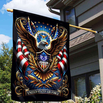 USAF Flag, Custom Name, Rank, Year, Gift For Air Force Veteran, American Flag, Patriotic Flag, Garden Flag, House Flag, Best Gifts On Father's Day, Independence Day, Veterans Day.