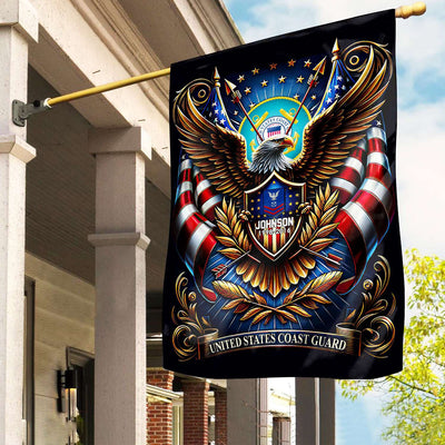 USCG Flag, Custom Name, Rank, Year, Gift For Coast Guard Veteran, American Flag, Patriotic Flag, Garden Flag, House Flag, Best Gifts On Father's Day, Independence Day, Veterans Day.
