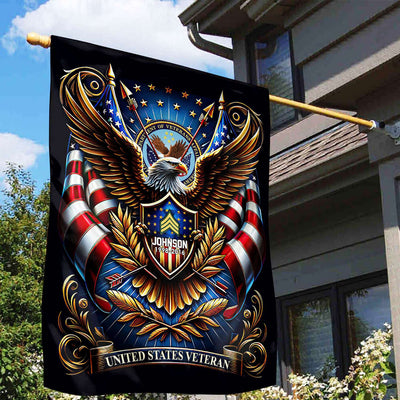 US Veteran Flag, Custom Name, Rank, Year, Gift For US Veteran, American Flag, Patriotic Flag, Garden Flag, House Flag, Best Gifts On Father's Day, Independence Day, Veterans Day.