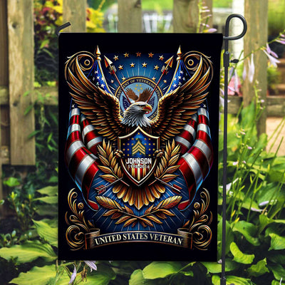 US Veteran Flag, Custom Name, Rank, Year, Gift For US Veteran, American Flag, Patriotic Flag, Garden Flag, House Flag, Best Gifts On Father's Day, Independence Day, Veterans Day.