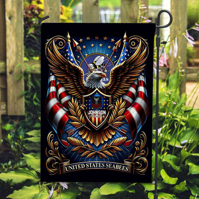 US Seabees Flag, Custom Name, Rank, Year, Gift For Seabees Veteran, American Flag, Patriotic Flag, Garden Flag, House Flag, Best Gifts On Father's Day, Independence Day, Veterans Day.