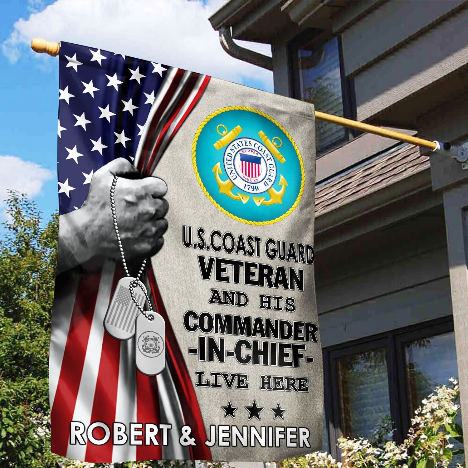 USCG Flag, Custom Name, Gift For Coast Guard Veteran, American Flag, Patriotic Flag, Garden Flag, House Flag, Best Gifts On Father's Day, Independence Day, Veterans Day.