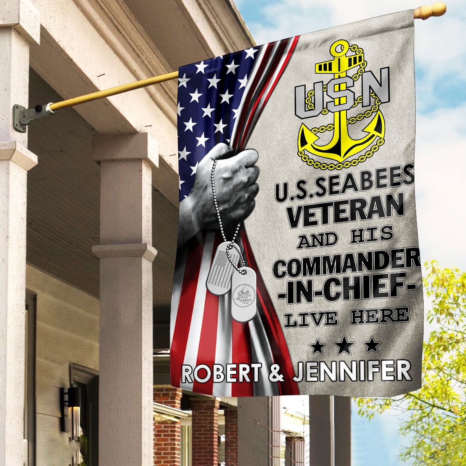 US Seabees Veteran Flag, Custom Name, Gift For Seabees Veteran, American Flag, Patriotic Flag, Garden Flag, House Flag, Best Gifts On Father's Day, Independence Day, Veterans Day.