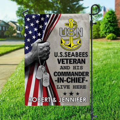 US Seabees Veteran Flag, Custom Name, Gift For Seabees Veteran, American Flag, Patriotic Flag, Garden Flag, House Flag, Best Gifts On Father's Day, Independence Day, Veterans Day.