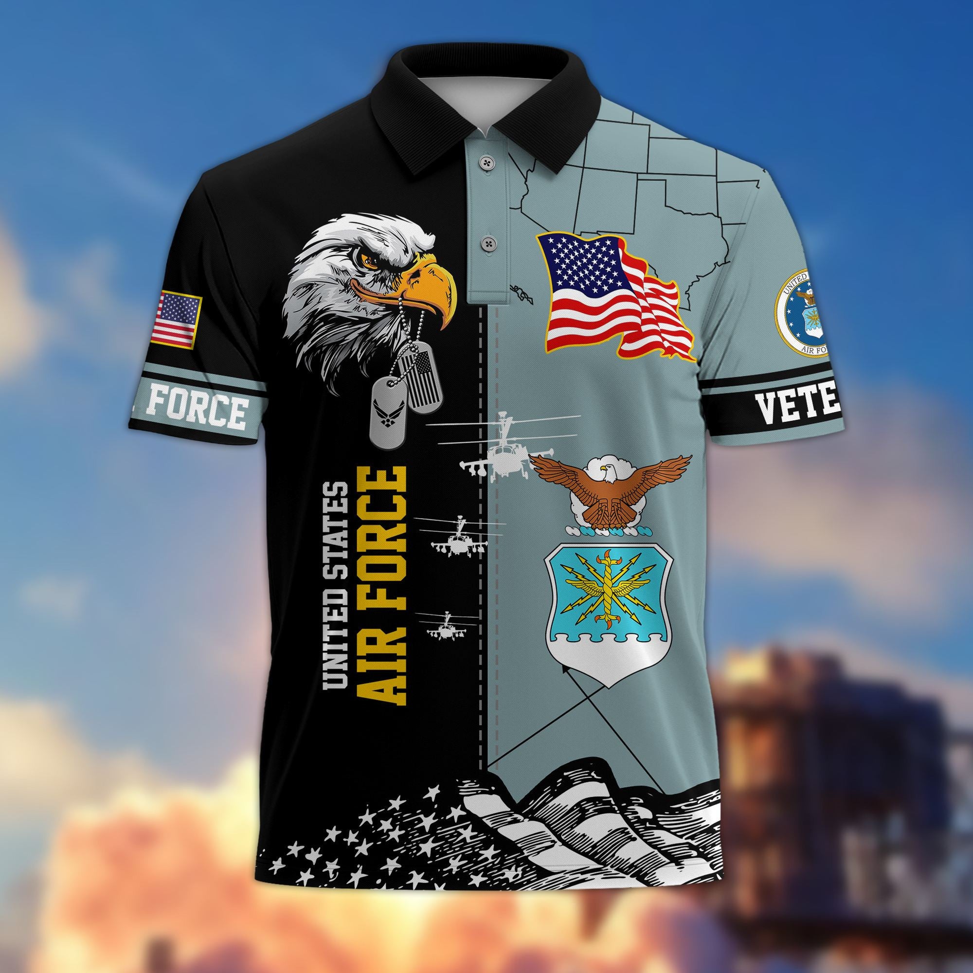 Premium US Veterans Polo Shirt, Gifts For US Veterans, Gifts On Father's Day, Armed Forces Day, Independence Day, Veterans Day.