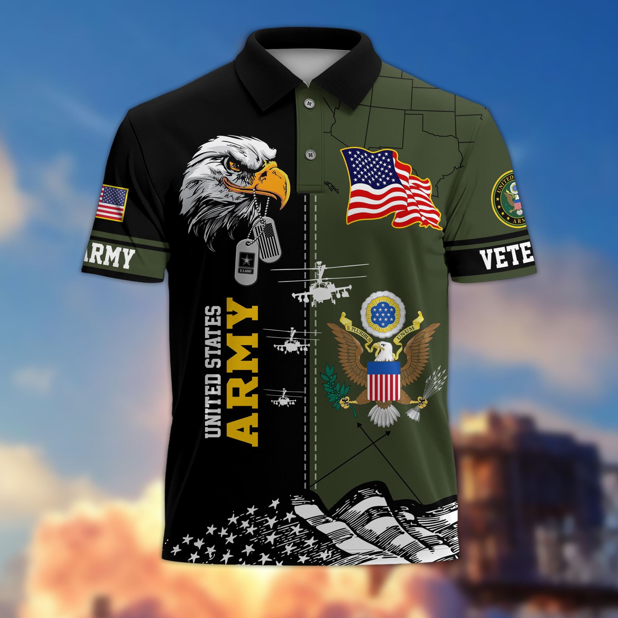 Premium US Veterans Polo Shirt, Gifts For US Veterans, Gifts On Father's Day, Armed Forces Day, Independence Day, Veterans Day.