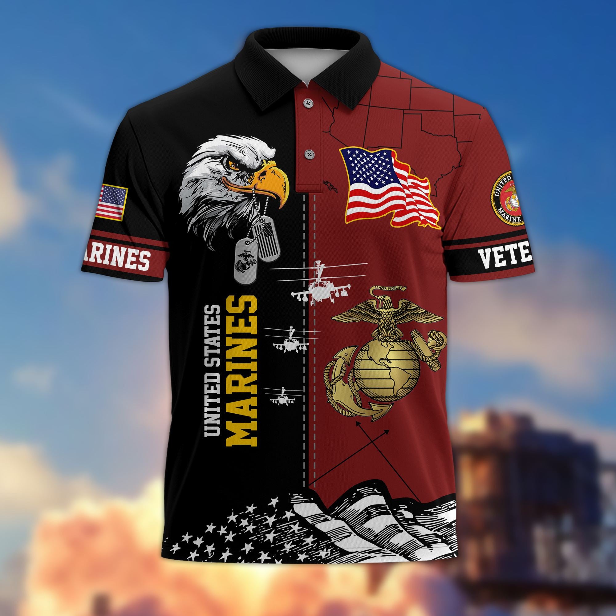 Premium US Veterans Polo Shirt, Gifts For US Veterans, Gifts On Father's Day, Armed Forces Day, Independence Day, Veterans Day.