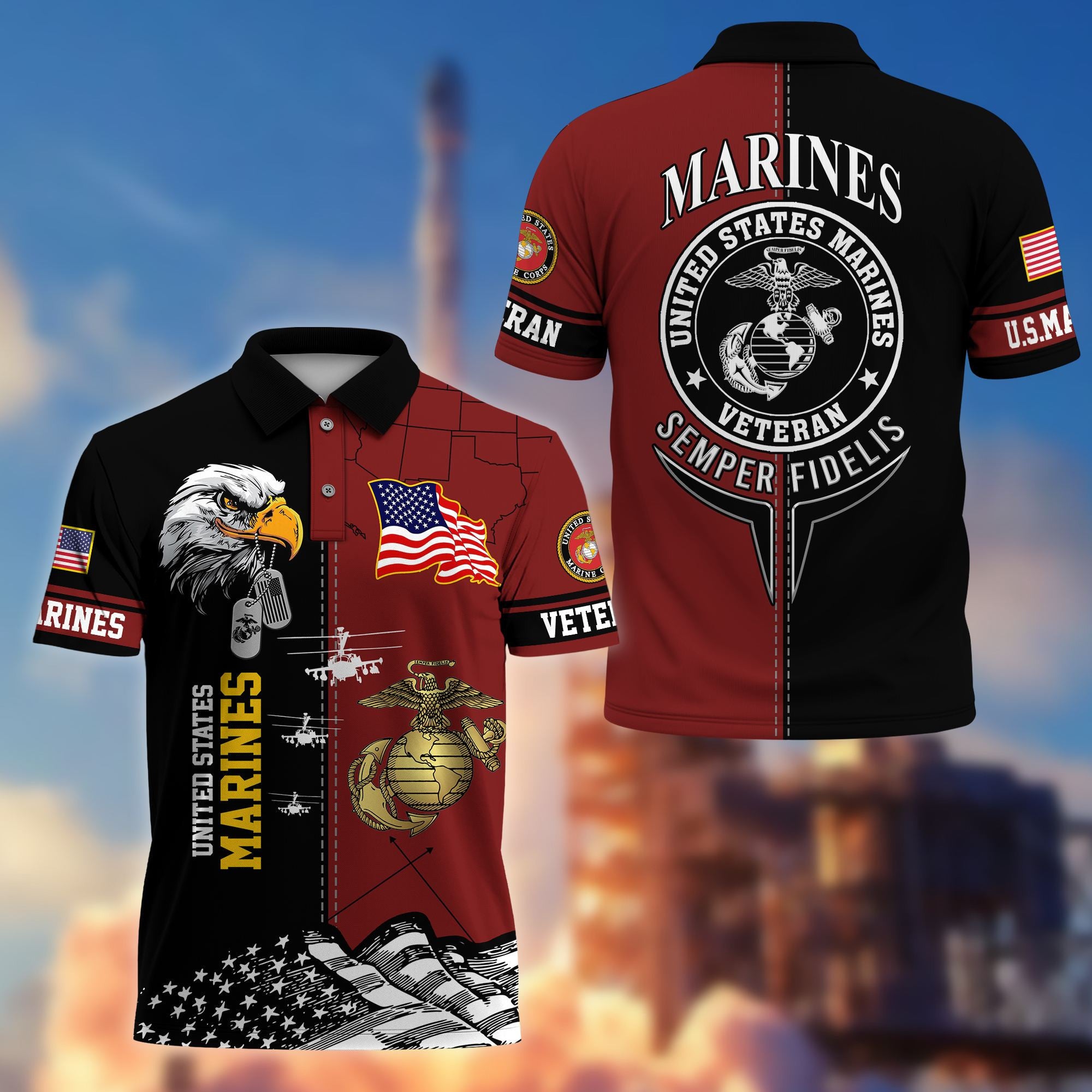 Premium US Veterans Polo Shirt, Gifts For US Veterans, Gifts On Father's Day, Armed Forces Day, Independence Day, Veterans Day.