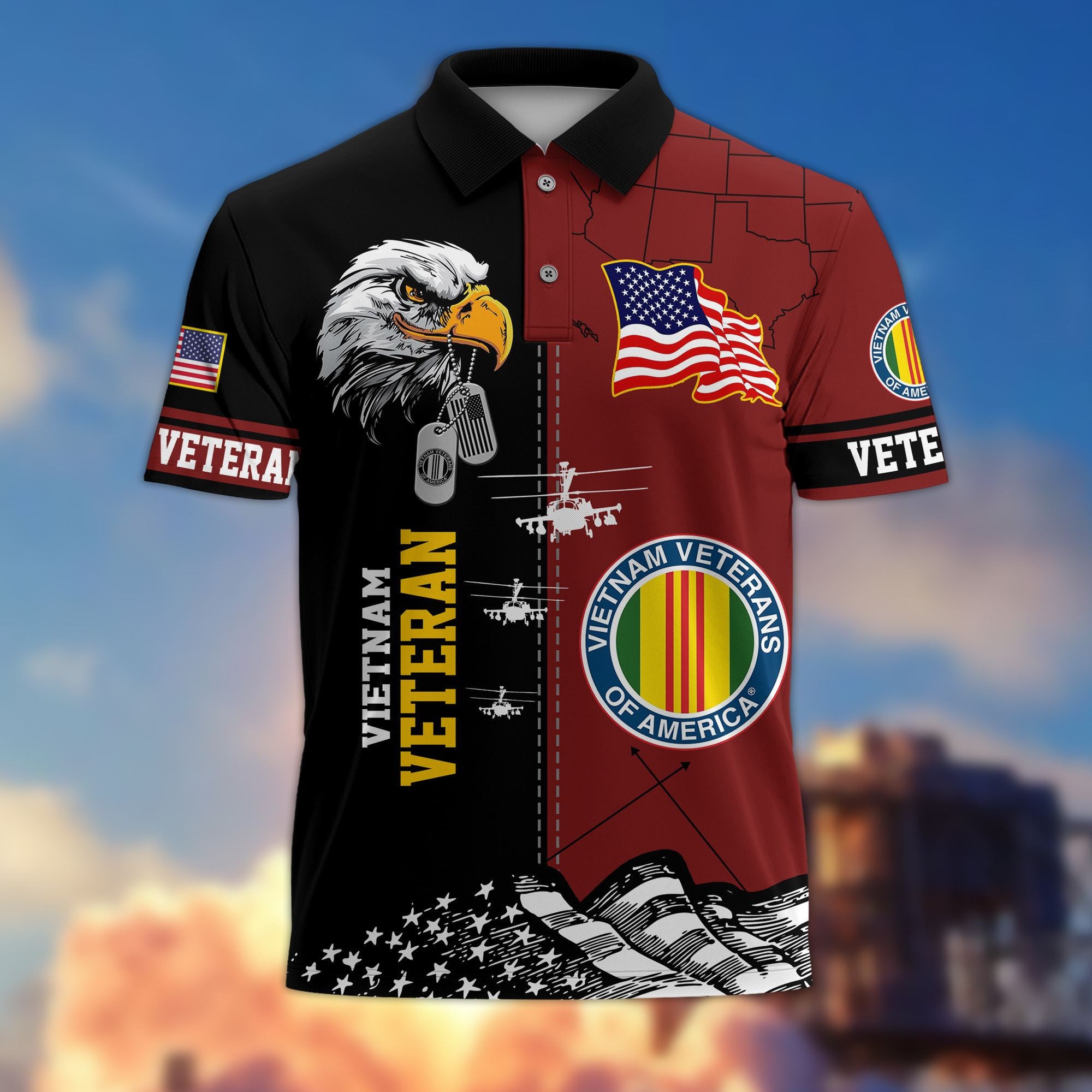 Premium US Veterans Polo Shirt, Gifts For US Veterans, Gifts On Father's Day, Armed Forces Day, Independence Day, Veterans Day.