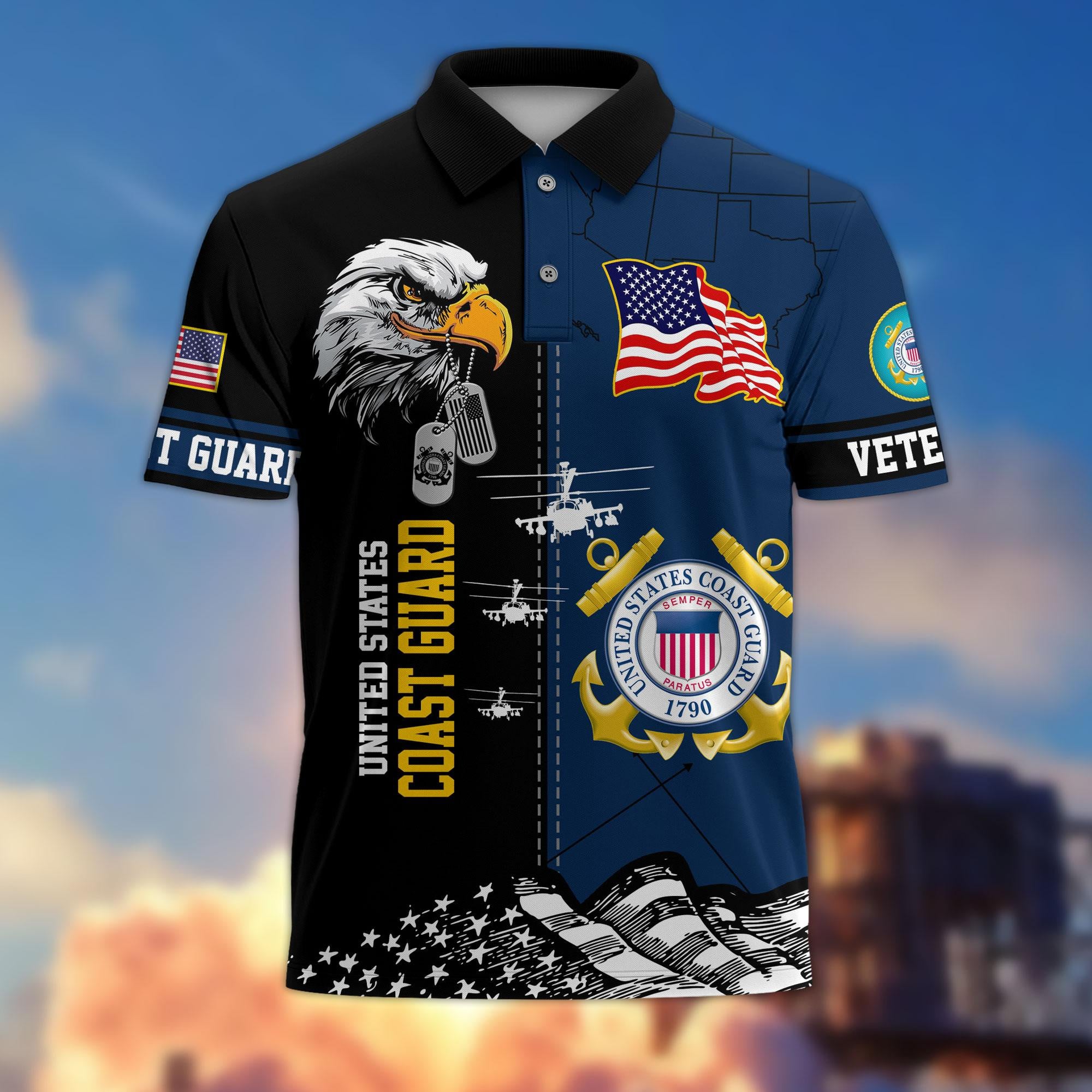 Premium US Veterans Polo Shirt, Gifts For US Veterans, Gifts On Father's Day, Armed Forces Day, Independence Day, Veterans Day.