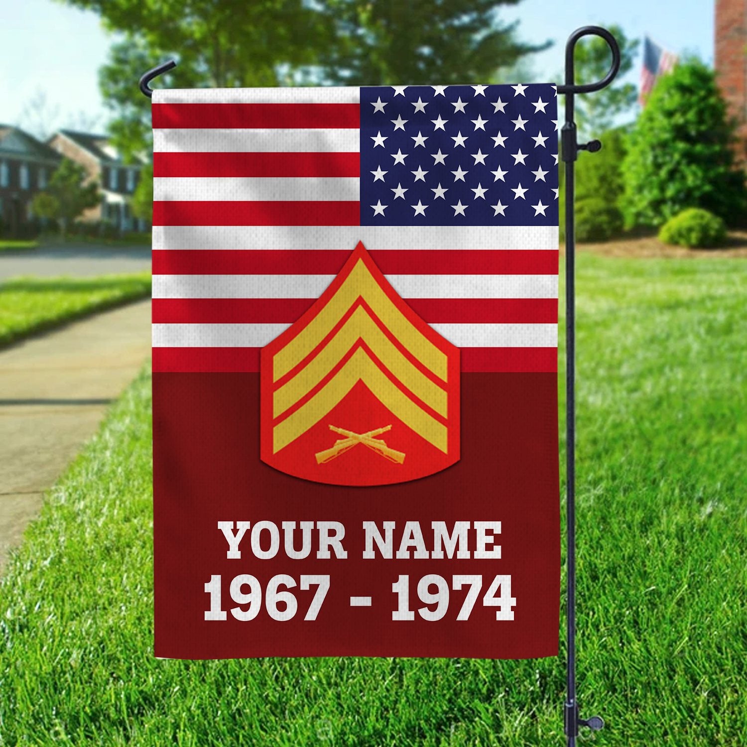 Premium USMC Veteran Flag, Custom Name, Rank, Year, Gift For Marine Veteran, American Flag, Patriotic Flag, Garden Flag, House Flag, Gifts On Father's Day, Independence Day, Veterans Day.
