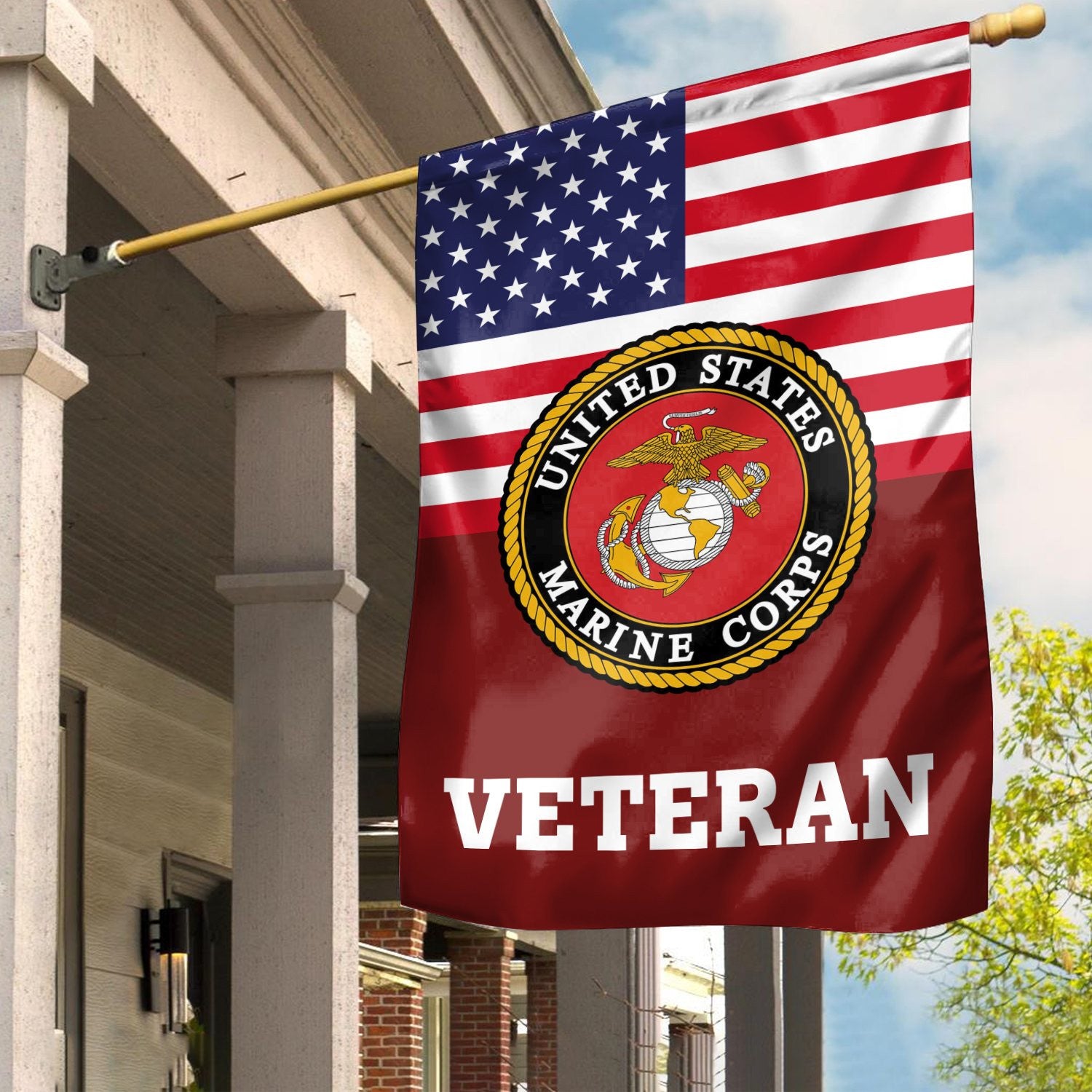 Premium USMC Veteran Flag, Custom Name, Rank, Year, Gift For Marine Veteran, American Flag, Patriotic Flag, Garden Flag, House Flag, Gifts On Father's Day, Independence Day, Veterans Day.