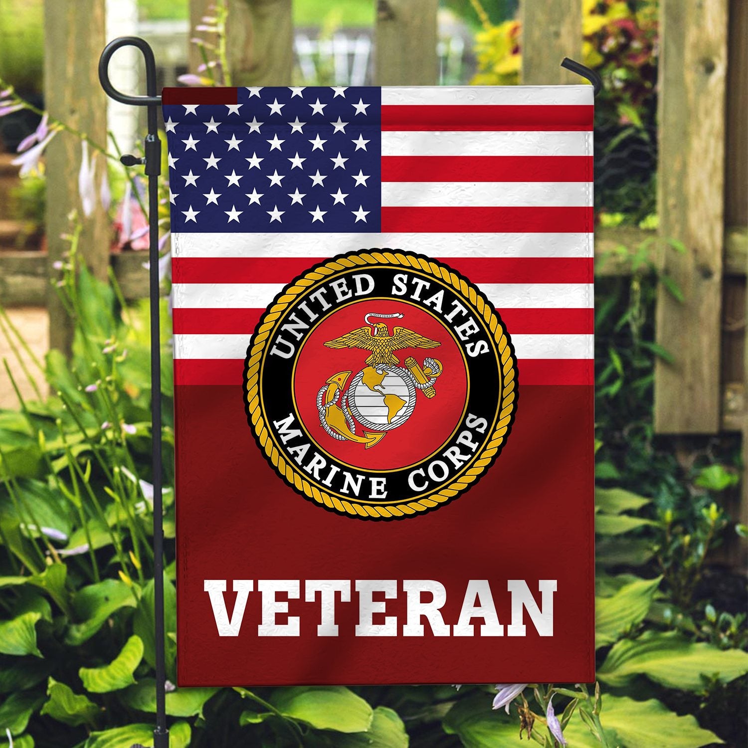 Premium USMC Veteran Flag, Custom Name, Rank, Year, Gift For Marine Veteran, American Flag, Patriotic Flag, Garden Flag, House Flag, Gifts On Father's Day, Independence Day, Veterans Day.