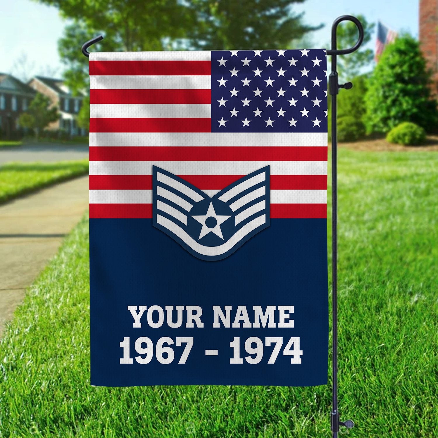 Premium USAF Veteran Flag, Custom Name, Rank, Year, Gift For Air Force Veteran, American Flag, Patriotic Flag, Garden Flag, House Flag, Gifts On Father's Day, Independence Day, Veterans Day.
