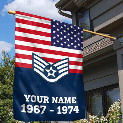 Premium USAF Veteran Flag, Custom Name, Rank, Year, Gift For Air Force Veteran, American Flag, Patriotic Flag, Garden Flag, House Flag, Gifts On Father's Day, Independence Day, Veterans Day.