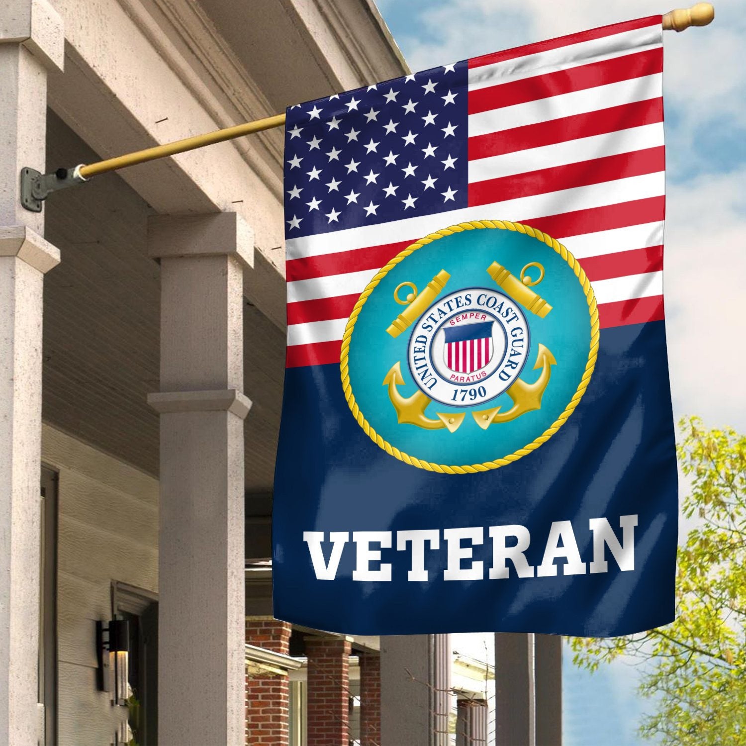 Premium USCG Veteran Flag, Custom Name, Rank, Year, Gift For Coast Guard Veteran, American Flag, Patriotic Flag, Garden Flag, House Flag, Gifts On Father's Day, Independence Day, Veterans Day.