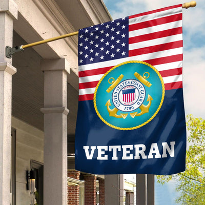 Premium USCG Veteran Flag, Custom Name, Rank, Year, Gift For Coast Guard Veteran, American Flag, Patriotic Flag, Garden Flag, House Flag, Gifts On Father's Day, Independence Day, Veterans Day.