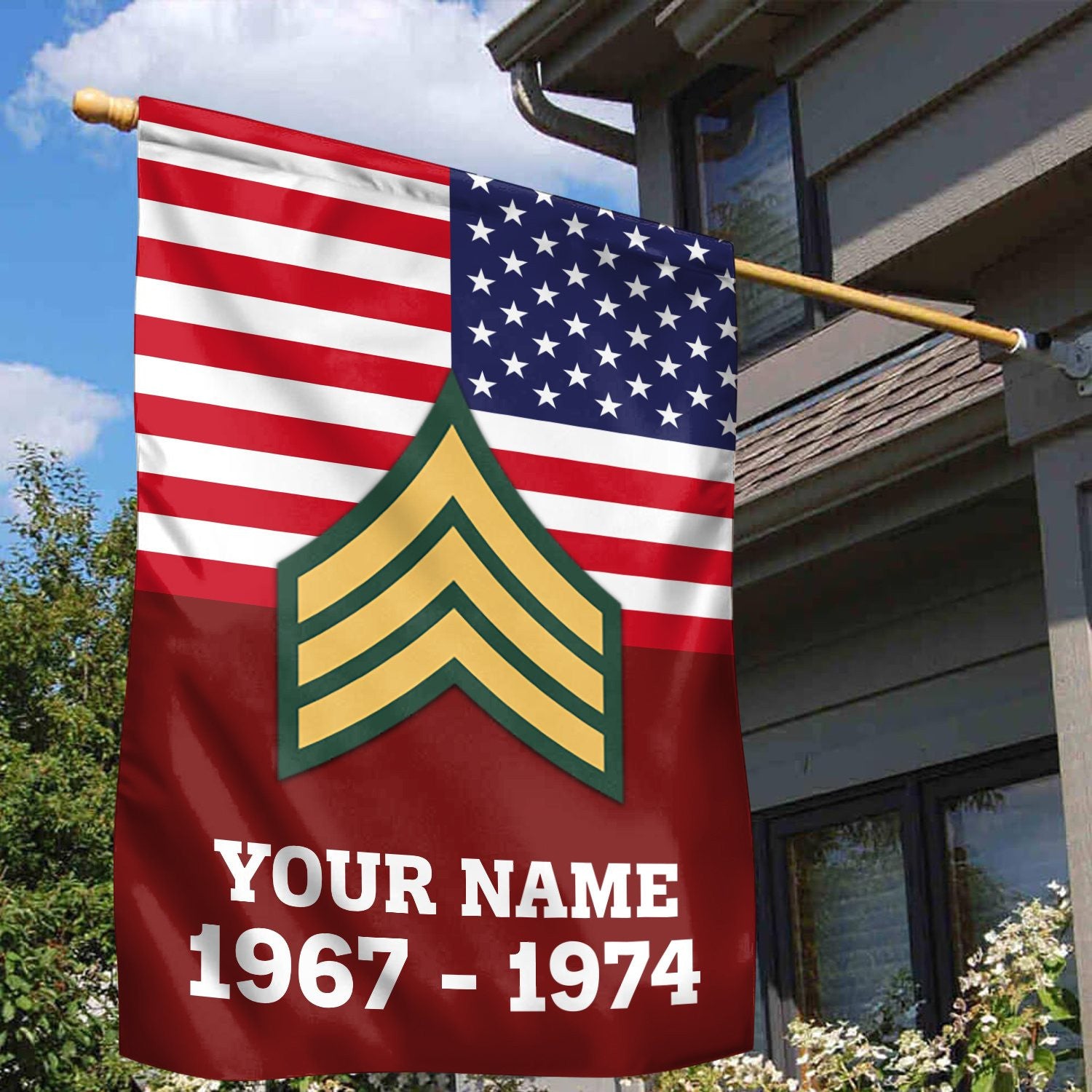 Premium US Veteran Flag, Custom Name, Rank, Year, Gift For US Veteran, American Flag, Patriotic Flag, Garden Flag, House Flag, Gifts On Father's Day, Independence Day, Veterans Day.