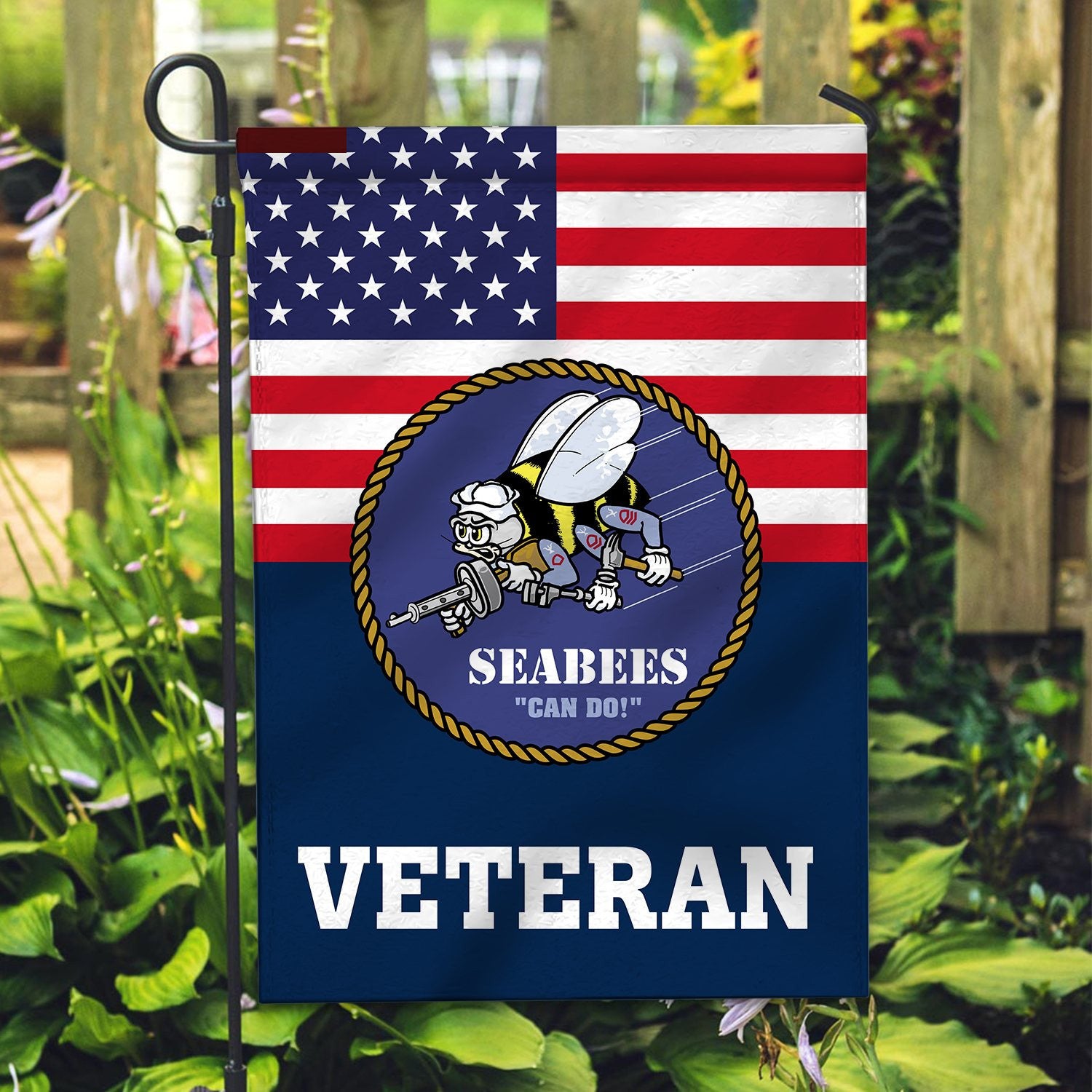 Premium US Seabees Veteran Flag, Custom Name, Rank, Year, Gift For Seabees Veteran, American Flag, Patriotic Flag, Garden Flag, House Flag, Gifts On Father's Day, Independence Day, Veterans Day.