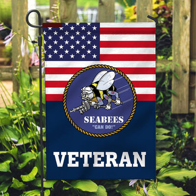 Premium US Seabees Veteran Flag, Custom Name, Rank, Year, Gift For Seabees Veteran, American Flag, Patriotic Flag, Garden Flag, House Flag, Gifts On Father's Day, Independence Day, Veterans Day.