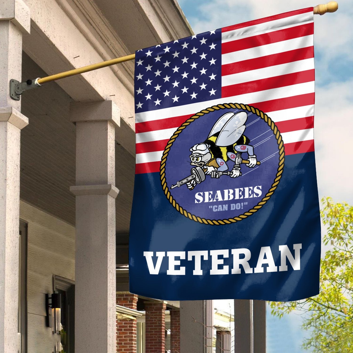 Premium US Seabees Veteran Flag, Custom Name, Rank, Year, Gift For Seabees Veteran, American Flag, Patriotic Flag, Garden Flag, House Flag, Gifts On Father's Day, Independence Day, Veterans Day.